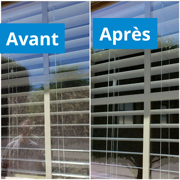 Photo de vitre avant et après le lavage